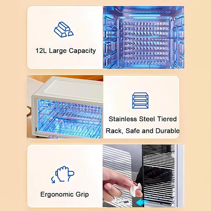 Dual Lamp UV Cabinet, 12L Storage with Stainless Steel Trays for Salon & Home Use, UV + Ozone Cleaning Organizer Large Capacity for Home Use, Barbers, Beauty Salons, and Spas