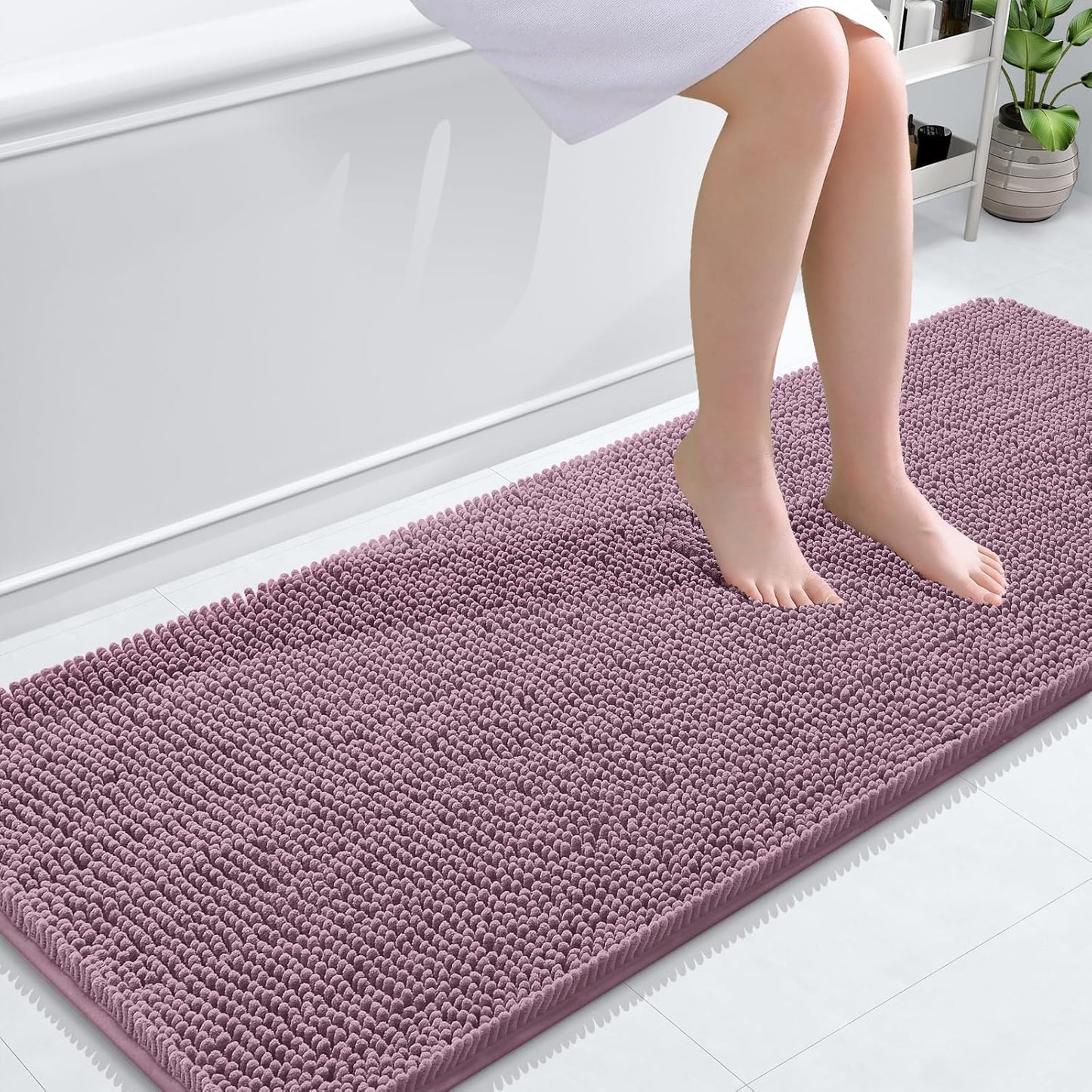 OLANLY Bathroom Rugs 59x24, Extra Soft Absorbent Chenille Bath Rugs, Rubber Backing Quick Dry, Machine Washable Bath Mats for Bathroom Floor, Tub and Shower, Home Decor Accessories, Deep Plum