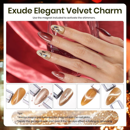 Beetles Cat Eye Gel Nail Polish Set - 6 Colors Glitter Burgundy Red Silver Blue Purple Green Gold Magnetic Cat Eye Gel Polish Holographic Effect Velvet Nail Art Salon DIY Home Gift for Women