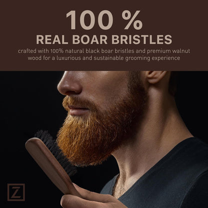 Beard Brush for Men - Stiff Boar Bristles for Beard Growth & Straightening - Exfoliates Skin, Reduces Itch - Premium Walnut Wood Handle