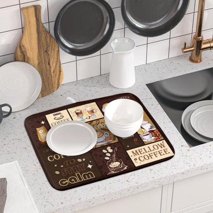 Brown Coffee Dish Drying Mat 16x18 Inch Coffee Cup Espresso Machine Pad Absorbent Washable Dish Rack Pad for Kitchen Counter Cafe Bar