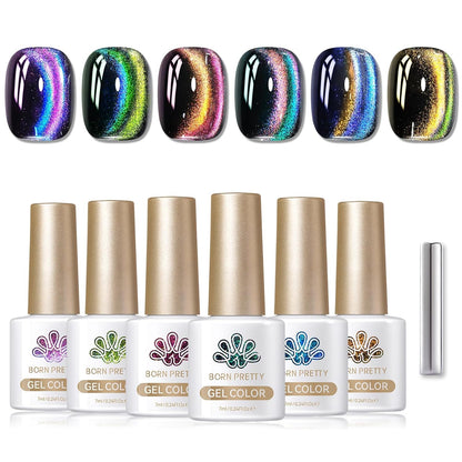 Born Pretty Cat Magnetic Gel Nail Polish 9D Polaris Holorgraphic Cat Magnetic Eye Gel Polish Glitter Gel Polish Set 6PCS