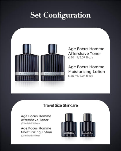 ISA KNOX Age Focus Homme (Premium Skincare Gift Set, 12.2fl oz) - Even Skin Tone & Wrinkle Care. Toner and Lightweight Moisturizer Set , Niacinamide, Adenosine | Korean Skincare,