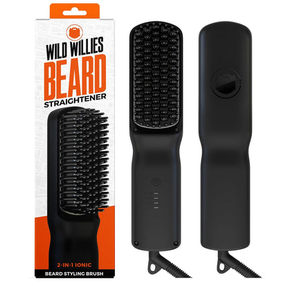 Wild Willies Beard Straightener for Men - 3 Temperature Settings, Tourmaline Ceramic Heated Beard Brush & Hot Comb - Portable, Ionic Technology, Coarse & Curly Hair, 400F - Grooming Tool