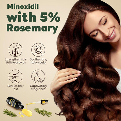 5% Minoxidil with Rosemary and Biotin for Men and Women Hair Growth,Beard Growth Kit,Scalp Serum for Thicker Fuller Hair