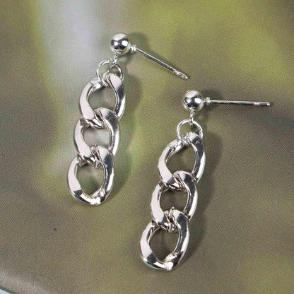 Punk Link Chain Earrings Silver Cable Link Earrings Curb Chain Drop Earrings Minimalist Statement Earrings Jewelry for Women and Girls Gifts