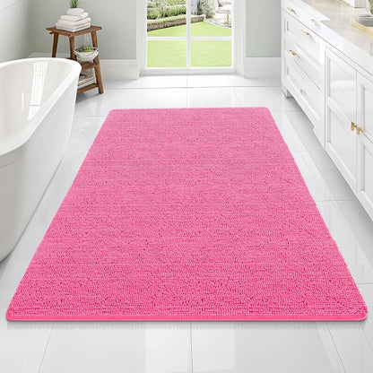 OLANLY Bathroom Rugs 70x46, Extra Soft Absorbent Chenille Bath Rugs, Rubber Backing Quick Dry, Machine Washable Bath Mats for Bathroom Floor, Tub and Shower, Home Decor Accessories, Hot Pink