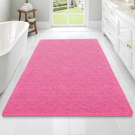OLANLY Bathroom Rugs 70x46, Extra Soft Absorbent Chenille Bath Rugs, Rubber Backing Quick Dry, Machine Washable Bath Mats for Bathroom Floor, Tub and Shower, Home Decor Accessories, Hot Pink