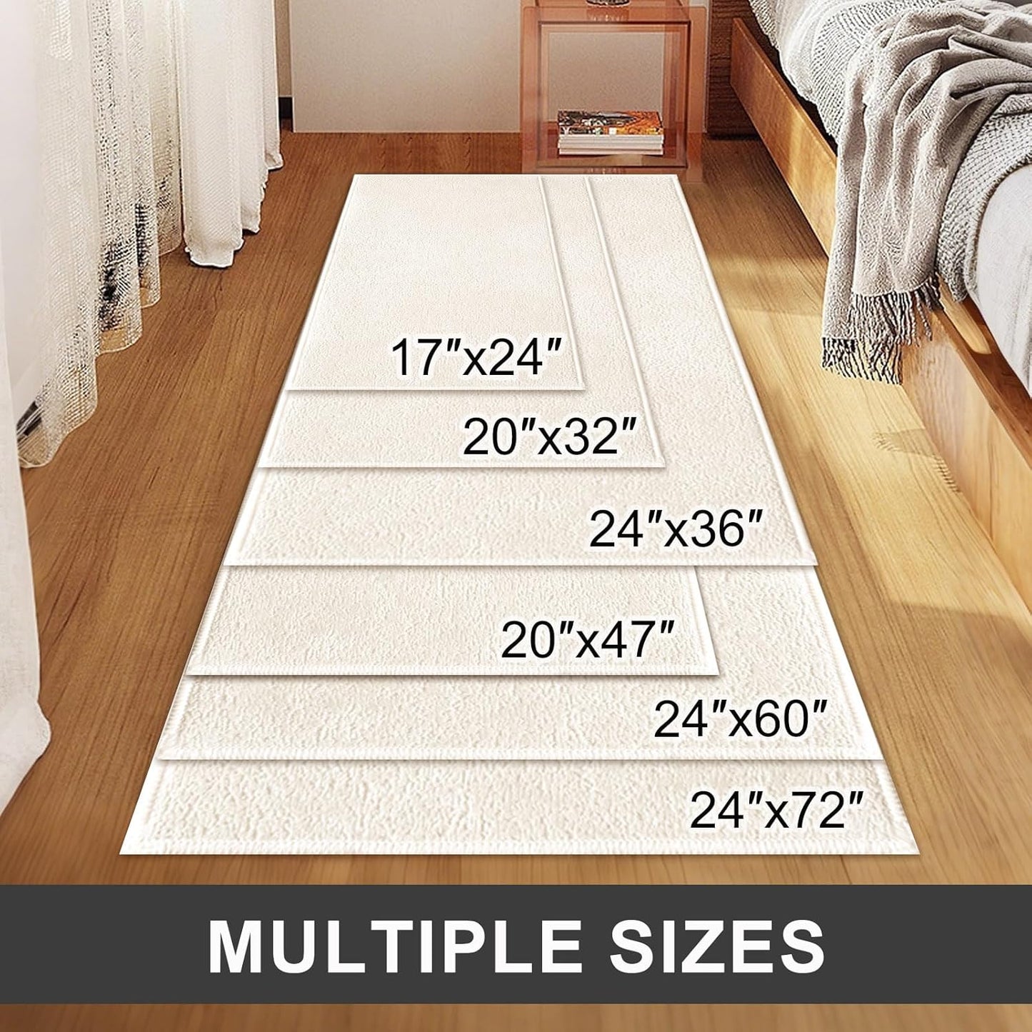 Bath Mat-Non-Slip Bathroom Floor Mats-Absorbent Quick Dry Low Pile Bathroom Rugs Fit Under Door-Bath Rug for Sink,Bathtub,Shower Room,17"×24",White