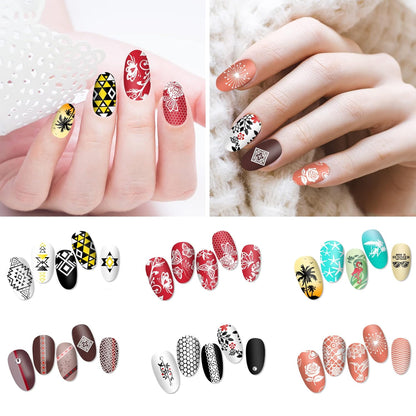 AddFavor Nail Stamper Kit 6pcs Flower Lace Nail Art Stamping Plate Butterfly Leaf Geometry Template with Silicone Nail Stamper and Scraper for Women Girls DIY Fingernail Manicure Stencils Tools