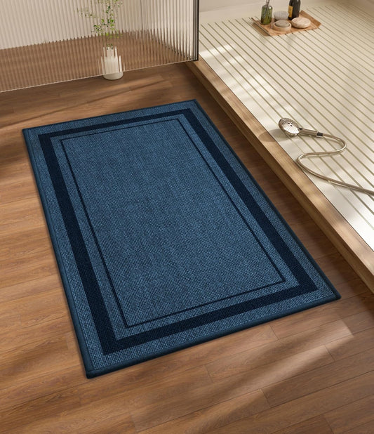 chakme Bathroom Rugs Mat 32x17, Ultra Thin Non Slip Bath Mat Quick Dry Absorbent Bath Mat for Bathroom, (Dark Blue, 32"x17")