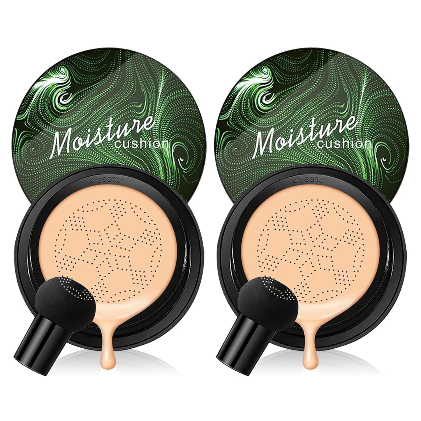 2PCS Air Cushion CC Cream Mushroom Head Foundation,Full Coverage Liquid Makeup Foundation,Oil Control Long Lasting Moisturizing BB Cream Foundation Makeup,Matte Concealer for All Skin Types(Natural)