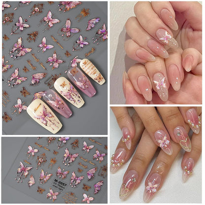 6 Sheets Butterfly Nail Art Stickers Decals 5D Embossed Nail Decals Spring Blue Pink Butterfly Nails Design Self-Adhesive Accessories 3D Nails Stickers for Women
