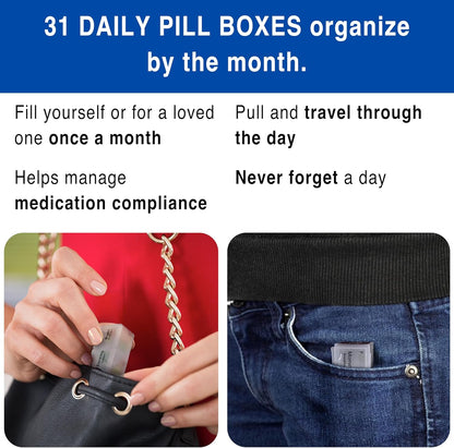 Monthly Pill Box Organizer, 4 Times a Day, Large 31 Daily Pill Cases with Compartments for Vitamins, Supplements, Medication, 31 Day Pill Organizer