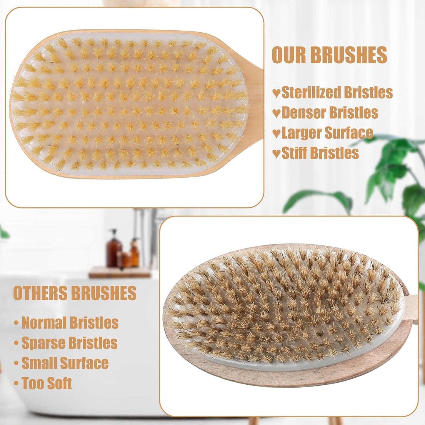 OWIIZI Back Scrubber for Shower,Stiff Boar Bristles Wooden Curved Long Handle Antiskid Body Bath Brush for Back Use Wet or Dry,Deep Cleanse Large Surface Back Scrub Brush