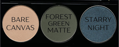 Off White, Matte Medium Green, and Glitter Navy Blue Green Vegan Eyeshadow Trio Palette; Talc, Paraben & Cruelty Free