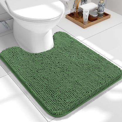 OLANLY Toilet Rugs U-Shaped 24x20, Extra Soft Absorbent Chenille Contour Bathroom Rugs for Toilet, Dry Quickly, Machine Washable, Non-Slip Bath Mat, Olive Green