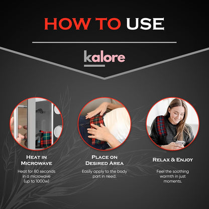 Microwavable Heating Pads for Winter Warmth, Back, Stomach & Head Comfort – Kalore Soft Cotton Tartan Neck Wrap – Even Heat Distribution Hot Compress Bag –Wheat Heat Pad XL – Unscented – Black Watch