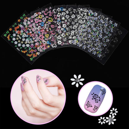 Blulu 5000 Pcs Flower Nail Stickers 100 Sheets 3D Self Adhesive Nail Stickers Multi Design Decals Multicolor Flower Manicure Decals with Tweezer(Classic-Chic Floral Series)