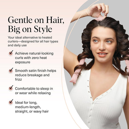 Kitsch Satin Heatless Curling Set – Heatless Hair Curler for Women, Hair Curler to Sleep In - with 2 Satin Scrunchies for Overnight Curls – No Heat Damage Styling with Heatless Curler - Micro Dot