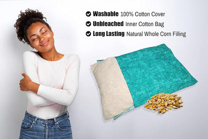 Microwavable Corn Filled Heating Pad and Cold Pack/Washable 100% Cotton Cover (Cross Hatch - Mint, 7.5in W x 11in L)