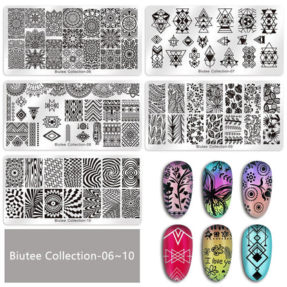 Biutee 19pcs Nail Stamp Plates set 15 plate 1Stamper 2Scraper 1storage bag Nails Art Stamping Plate Scraper Stamper Set Leaves Flowers Animal Nail plate Template Image Plate