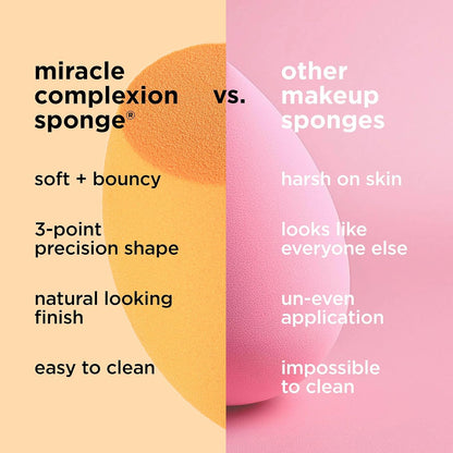 Real Techniques Miracle Complexion Sponge, Makeup Blending Sponge, For Liquid & Cream Foundation, Offers Light To Medium Coverage, Natural, Dewy Makeup, Orange Sponge, Latex-Free Foam, 1 Count