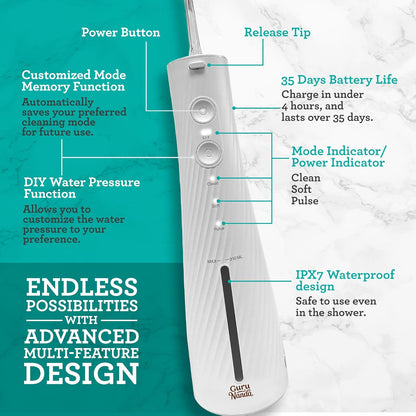 GuruNanda Lion & Lamb Kit 2.0, Electric Toothbrush with Water Flosser Combo, 4 Jet Tips, 4 Brush Heads, & IPX7 Waterproof Design for Complete Oral Care, White