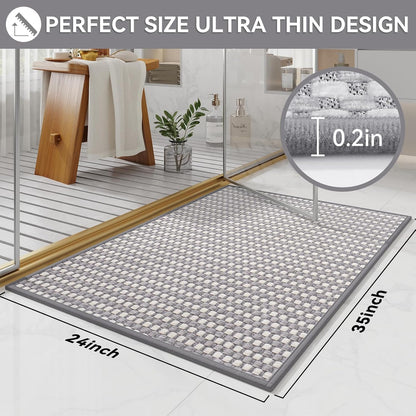 Non Slip Bath Mat Bathroom Rugs, Soft Braided Ultra Thin Bath Mats, Super Absorbent Quick Dry Bath Rug Shower Mat, Rubber Backing, Fit Under Door Bathroom Floor, Machine Washable, Gray 24" x 35"