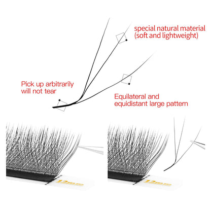 W Lash Extensions 4D Eyelash Extensions W Shape 0.07mm Thickness L Curl 14mm Premade Fans W Lashes Individual Lashes Matte Black 12 Rows False Eyelashes Volume Lashes(W-4D-0.07-L,14mm)