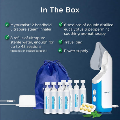 Mypurmist® Premium Value Pack - Handheld Ultrapure Instant Steam Inhaler - Fast Allergy Nasal Congestion Cold Cough Sinus Relief - Vaporizer Humidifier Steamer, Voice Care