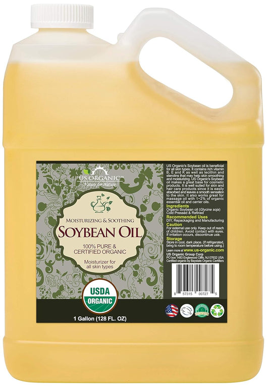US Organic Soybean Oil bulk pack, USDA Certified Organic,100% Pure & Natural, Cold Pressed, Non GMO, Size for DIY and small manufacturers (128 oz (1 Gallon))