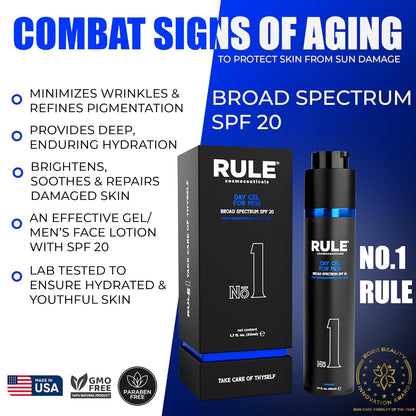 No.1 Day Gel for Men, 10-in-1 Anti-Aging Face Moisturizer to Reduce Wrinkles, SPF 20, Collagen, Vitamins B, C & E - Combination & Oily Skin - Original, 50 mL