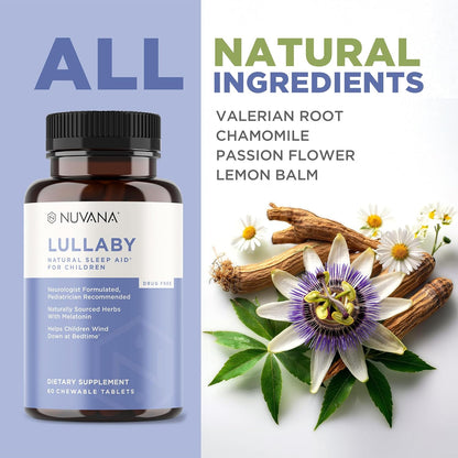 Lullaby | Gentle Kids Natural Sleep Aid | Pediatrician Recommended | Delicious Low Dose Melatonin & Non-Habit Forming Mixed Berry Chewable Tablets | with Chamomile, Magnesium for Kids 3+