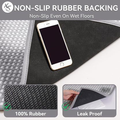 Non Slip Bath Mat Bathroom Rugs, Soft Braided Ultra Thin Bath Mats, Super Absorbent Quick Dry Bath Rug Shower Mat, Rubber Backing, Fit Under Door Bathroom Floor, Machine Washable, Gray 16" x 24"