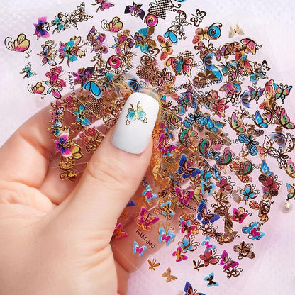 30 Sheets Butterfly Nail Stickers Colorful 3D Self Adhesive Nail Art Charms Sticker Decals for Crafts Supplies Accessories (ST-B)