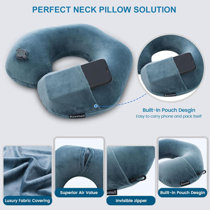 2Pack Inflatable Travel Neck Pillow for Airplane Train Car Washable Pillowcase U Shaped Office Napping Pillow