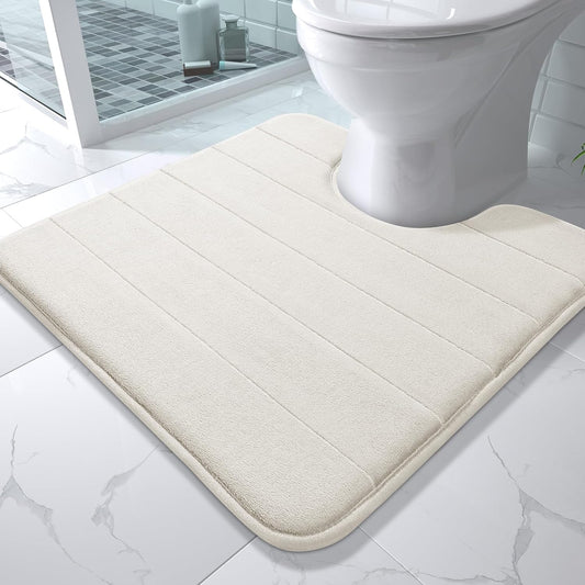 Yimobra Memory Foam Toilet Bath Mat U-Shaped, Soft and Comfortable, Super Water Absorption, Non-Slip, Thick, Machine Wash and Easier to Dry for Bathroom Commode Contour Rug, 24 X 24 Inches, Cream