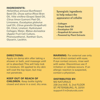 M3 Naturals Firming Body Massage Oil with Collagen & Stem Cell – Helps Smooth The Appearance of Cellulite & Improve Skin Texture – Refreshing Aromatherapy Body Oil for Legs & Full Body – 16 Fl Oz