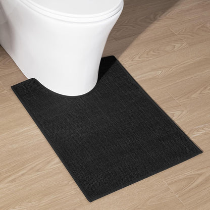 chakme Bathroom Rugs Mat U-Shaped 24x17, Ultra ThinNon Slip Bath Mat Small Quick Dry Absorbent Bath Matfor Bathroom Floor, (Black, U-24"x17")