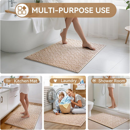 Bathroom Rugs Non Slip, Super Absorbent Quick Dry Bath Mat, Rubber Backing Ultra Thin Bathroom Mats Fit Under Door Bathroom Floor Bathtub Shower