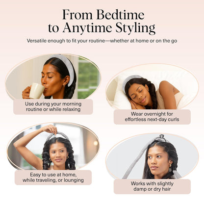 Kitsch Satin Heatless Curling Set – Heatless Hair Curler for Women, Hair Curler to Sleep In - with 2 Satin Scrunchies for Overnight Curls – No Heat Damage Styling with Heatless Curler - Silver