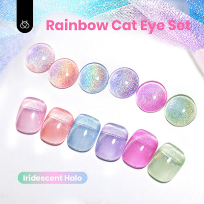 Beetles Cat Eye Gel Nail Polish Set - 6 Colors Summer Rainbow Cat Eye Gel Pink Blue Green Purple Orange Gel with Magnet Soak Off UV Iridescent Halo Collection Salon Nail Art Manicure Gift for Women