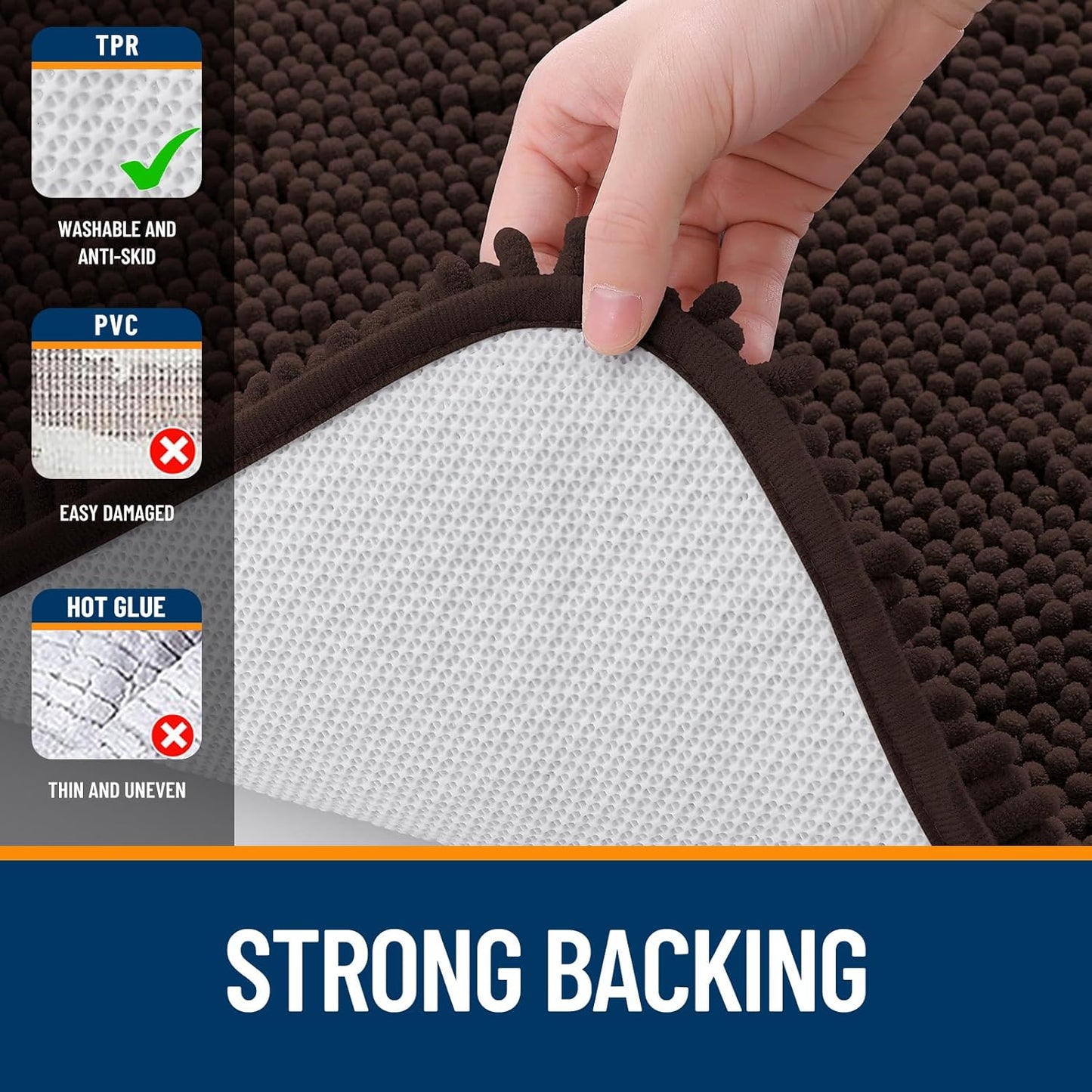 OLANLY Bathroom Rugs 24x16, Extra Soft Absorbent Chenille Bath Rugs, Rubber Backing Quick Dry, Machine Washable Bath Mats for Bathroom Floor, Tub and Shower, Home Decor Accessories, Brown