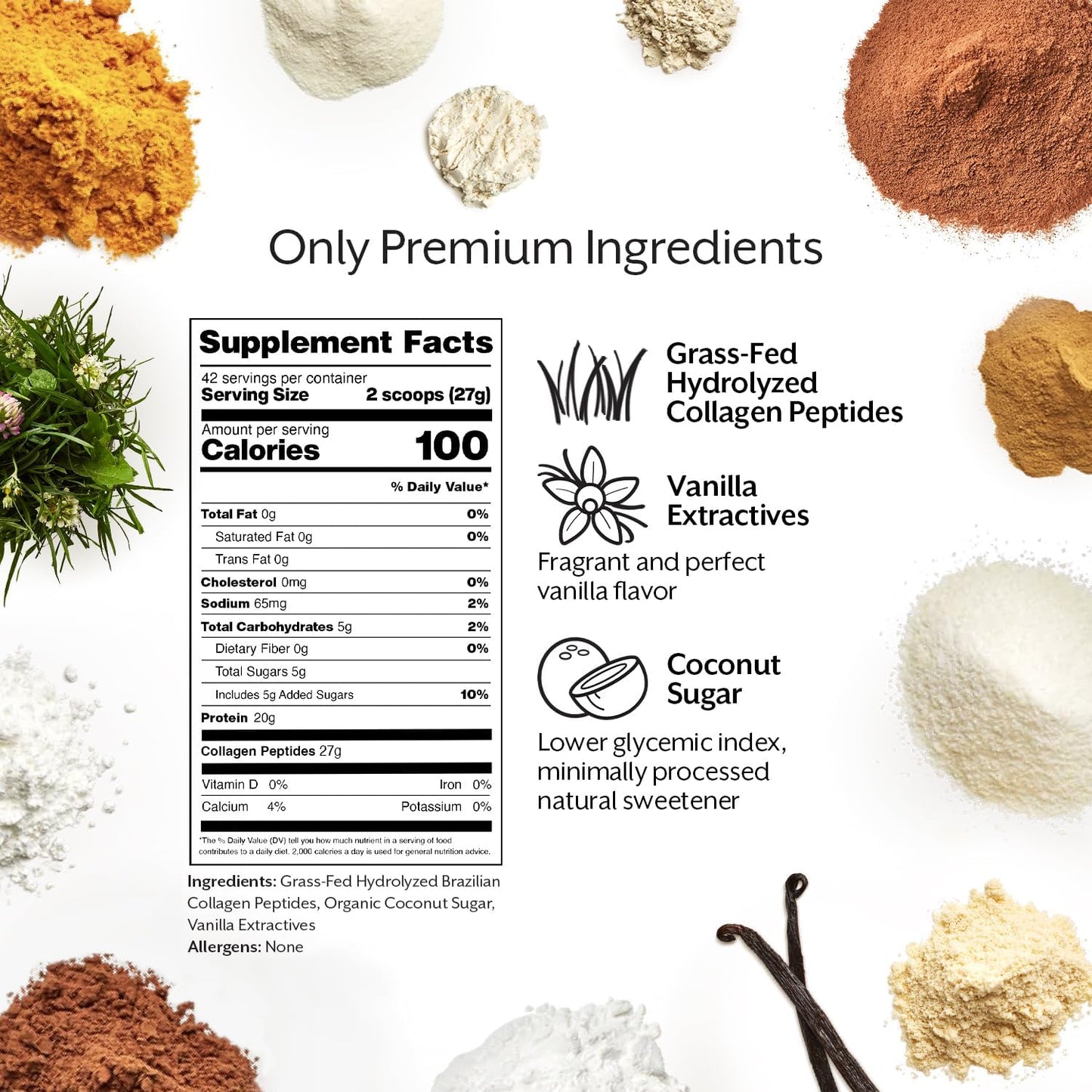 ProMix Nutrition Hydrolyzed Collagen Peptides Protein - Type 1 & 3 Grass Fed Collagen, Organic Coconut Sugar, Vanilla - 2.5 Pound (Pack of 1)