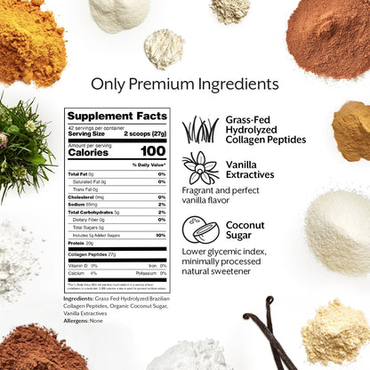 ProMix Nutrition Hydrolyzed Collagen Peptides Protein - Type 1 & 3 Grass Fed Collagen, Organic Coconut Sugar, Vanilla - 2.5 Pound (Pack of 1)