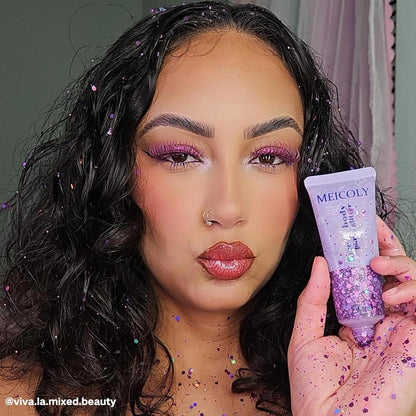 MEICOLY Purple Face Body Glitter,Mermaid Sequins Hair Glitter Makeup,Sparkly Face Glitter for Women and Kids,Chunky Glitter for Festival Rave Accessories,50ml