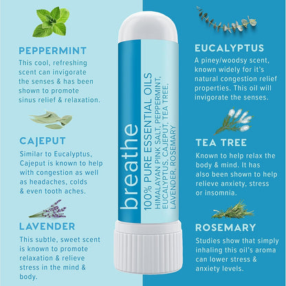 MOXE Breathe | Himalayan Salt Inhaler | Help Clear Congestion, Boost Focus and Improve Breathing | Natural Aromatherapy | Peppermint, Lavender and Tee Tree Essential Oil (1 Pack)