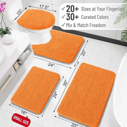 OLANLY Bathroom Rugs 24x16, Extra Soft Absorbent Chenille Bath Rugs, Rubber Backing Quick Dry, Machine Washable Bath Mats for Bathroom Floor, Tub and Shower, Home Decor Accessories, Orange