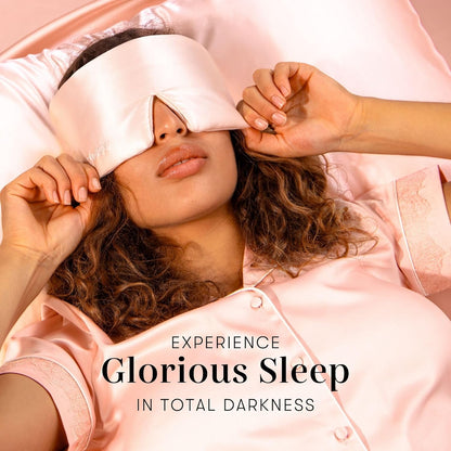 DROWSY Silk Sleep Mask - Face-Hugging, Padded Cocoon for Luxury Sleep in Total Darkness - 100% Pure Mulberry Silk (Sunset Pink)